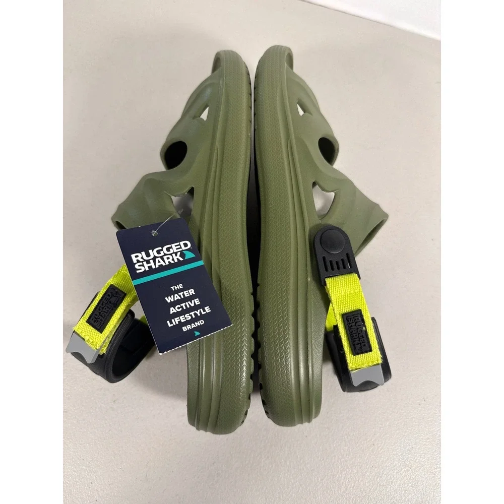 Rugged Shark Mens Water Active Sandals Olive Green Neon Yellow Floatable Size 12